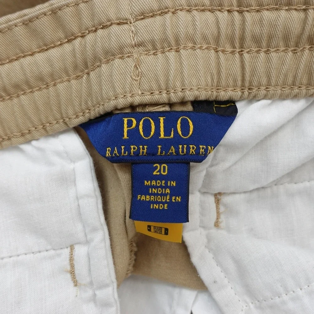 Polo Ralph Lauren Boys 20 Tan Khaki Logo Allover Shorts Simple Basic Summer 30x5